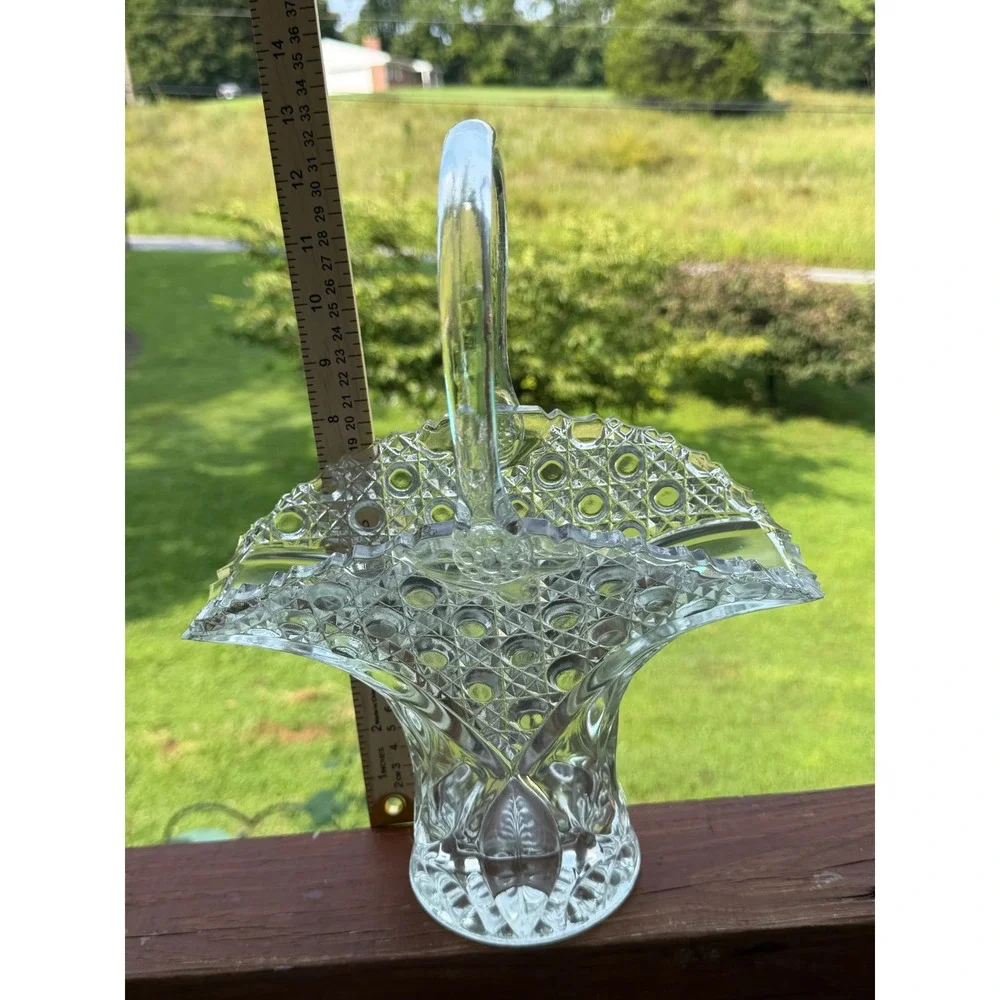 Excellent Antique EAPG Cane Pattern 12.5 Bridal Basket Heavy 3.2 lbs